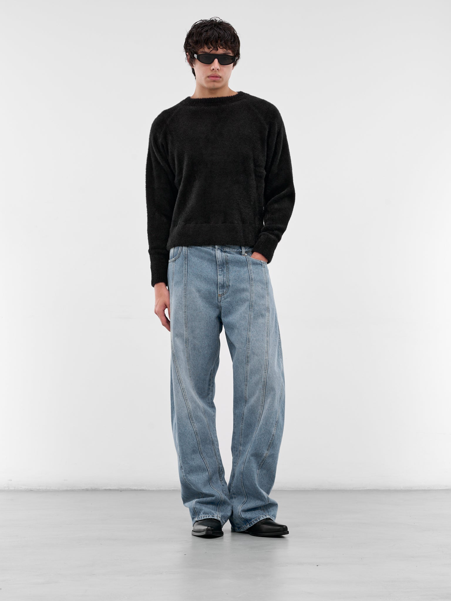 Black Nylon Knit Crewneck Sweater (0416-K009-227-BLACK-001)