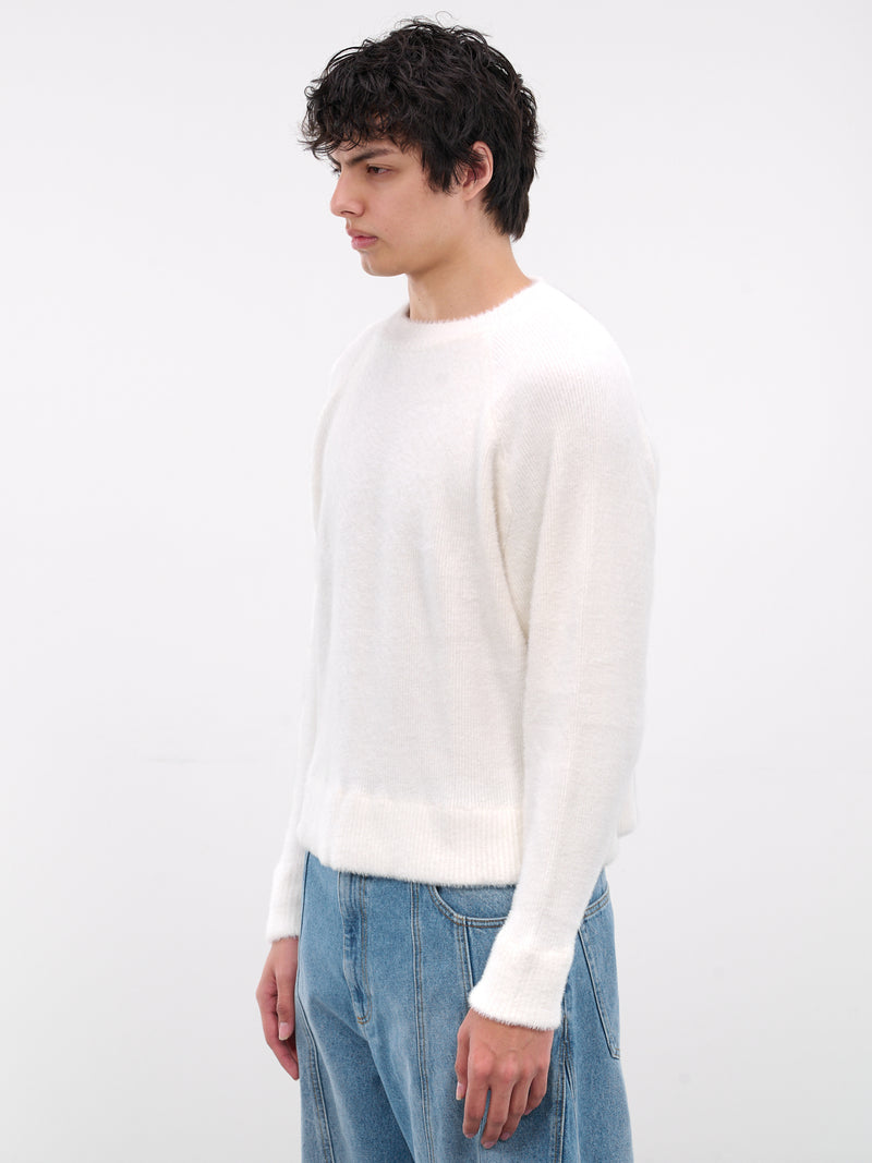 White Nylon Knit Crewneck Sweater (0416-K009-345-BONE)