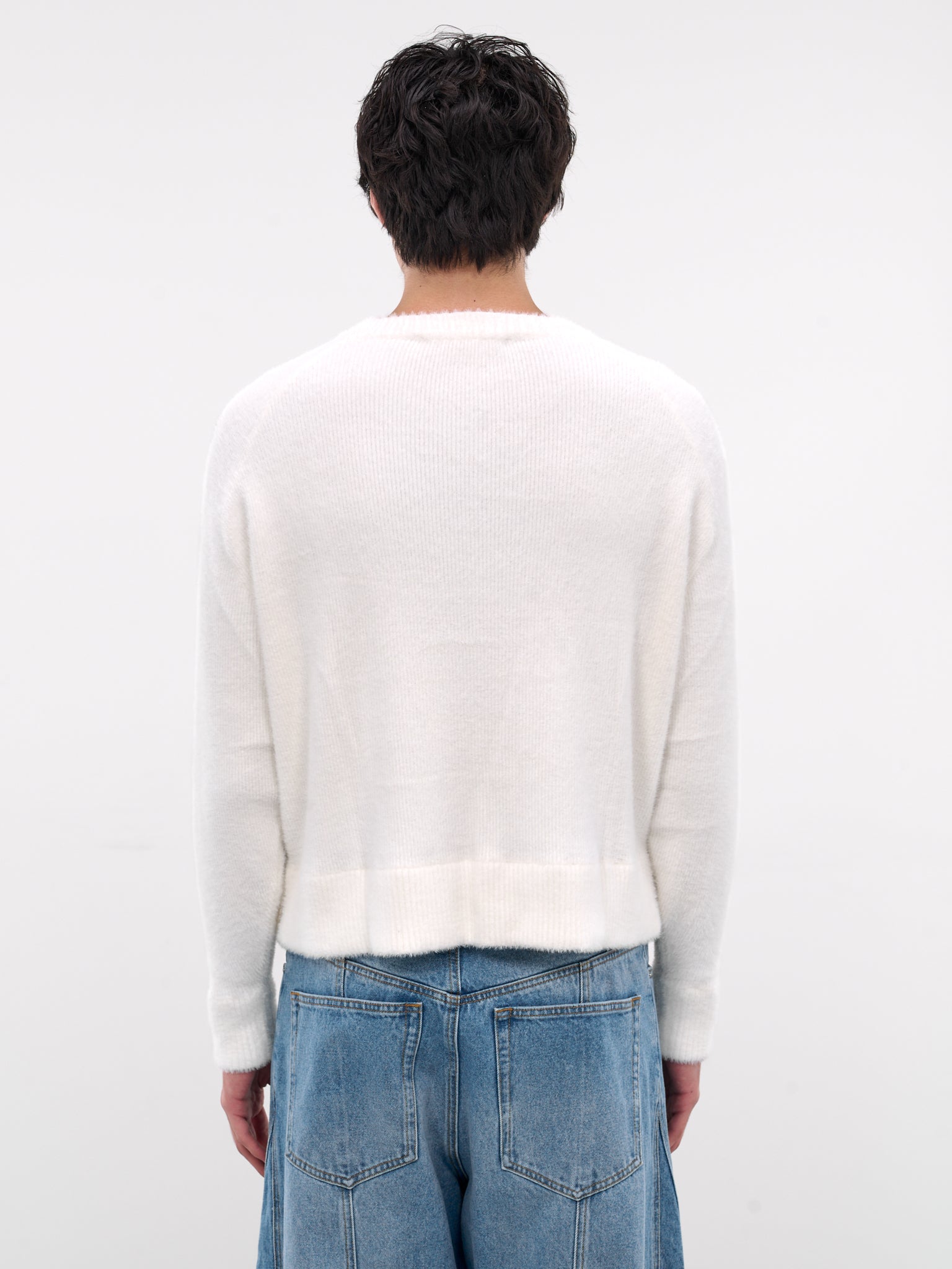 White Nylon Knit Crewneck Sweater (0416-K009-345-BONE)