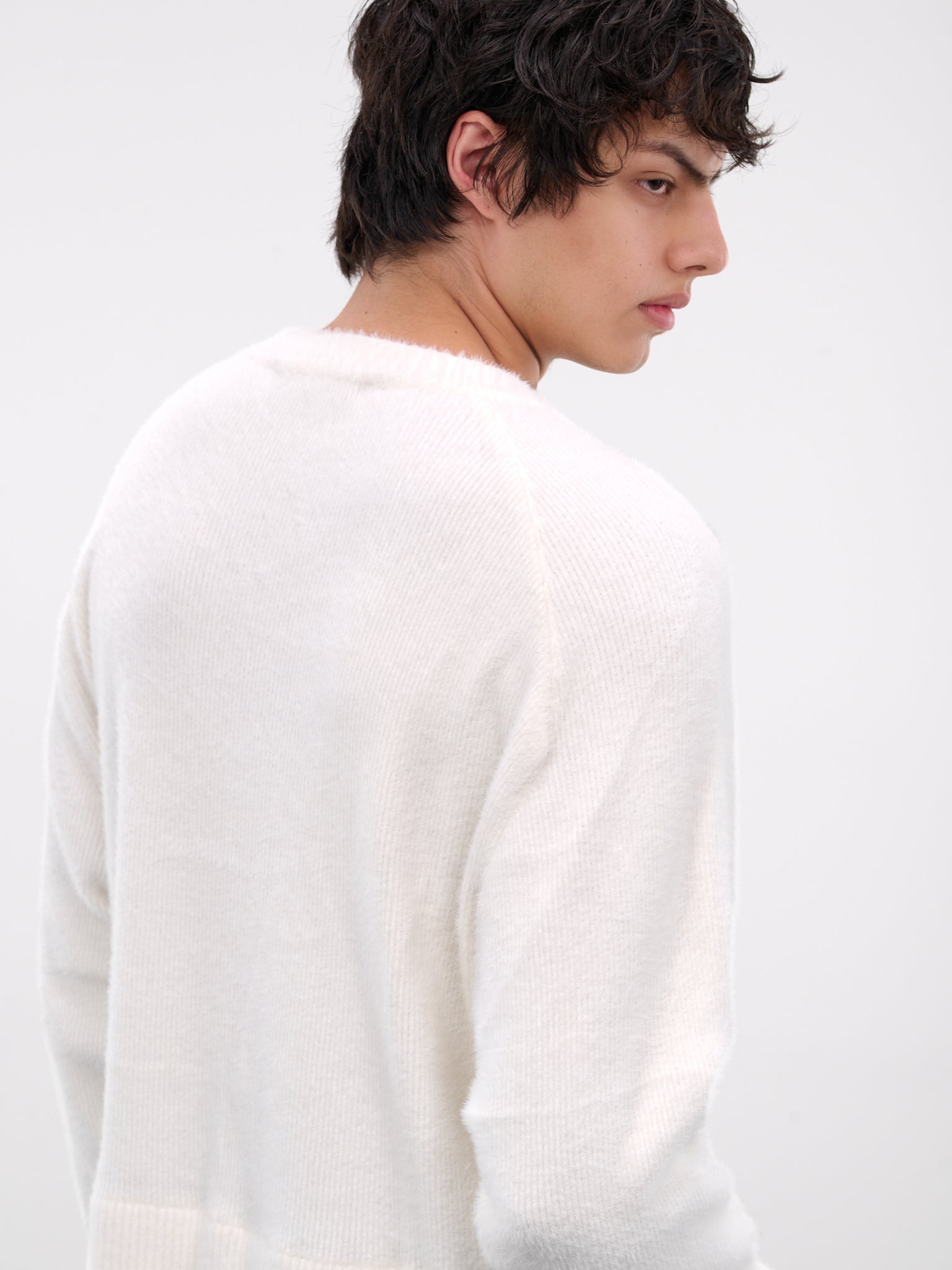 White Nylon Knit Crewneck Sweater (0416-K009-345-BONE)