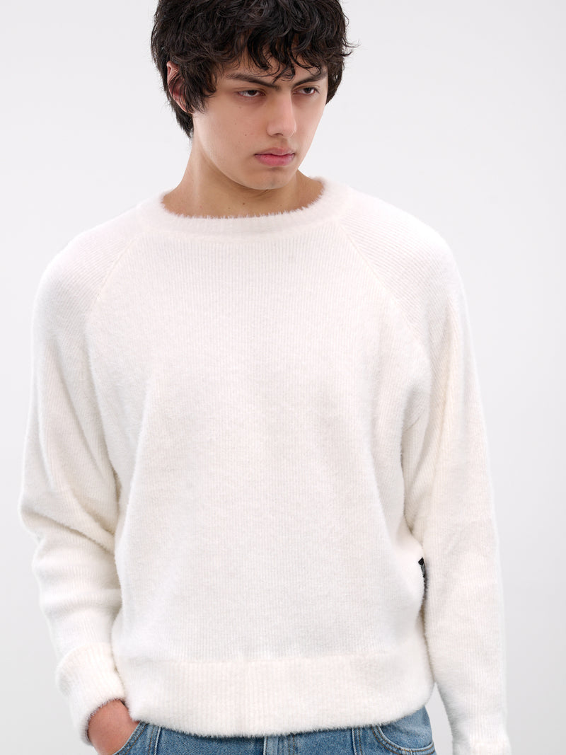 White Nylon Knit Crewneck Sweater (0416-K009-345-BONE)
