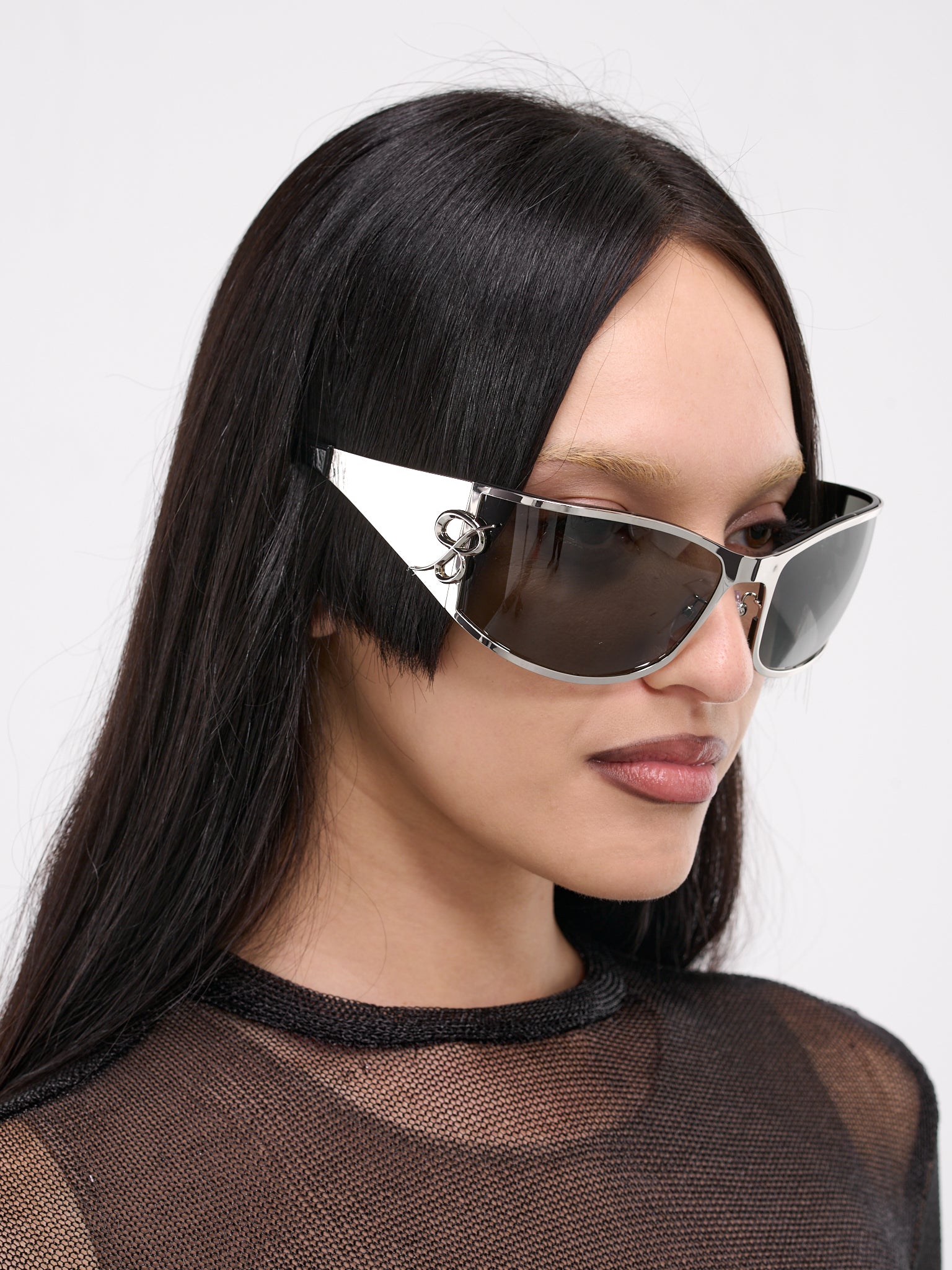 Logo Wraparound Sunglasses (4W268A-O1440-CARBON-SILVER)
