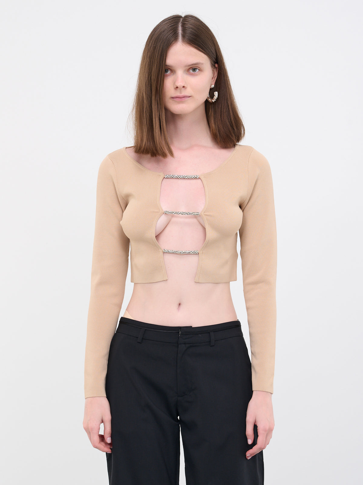 Crystal Lattice Knit Top (22041097-HONEY)