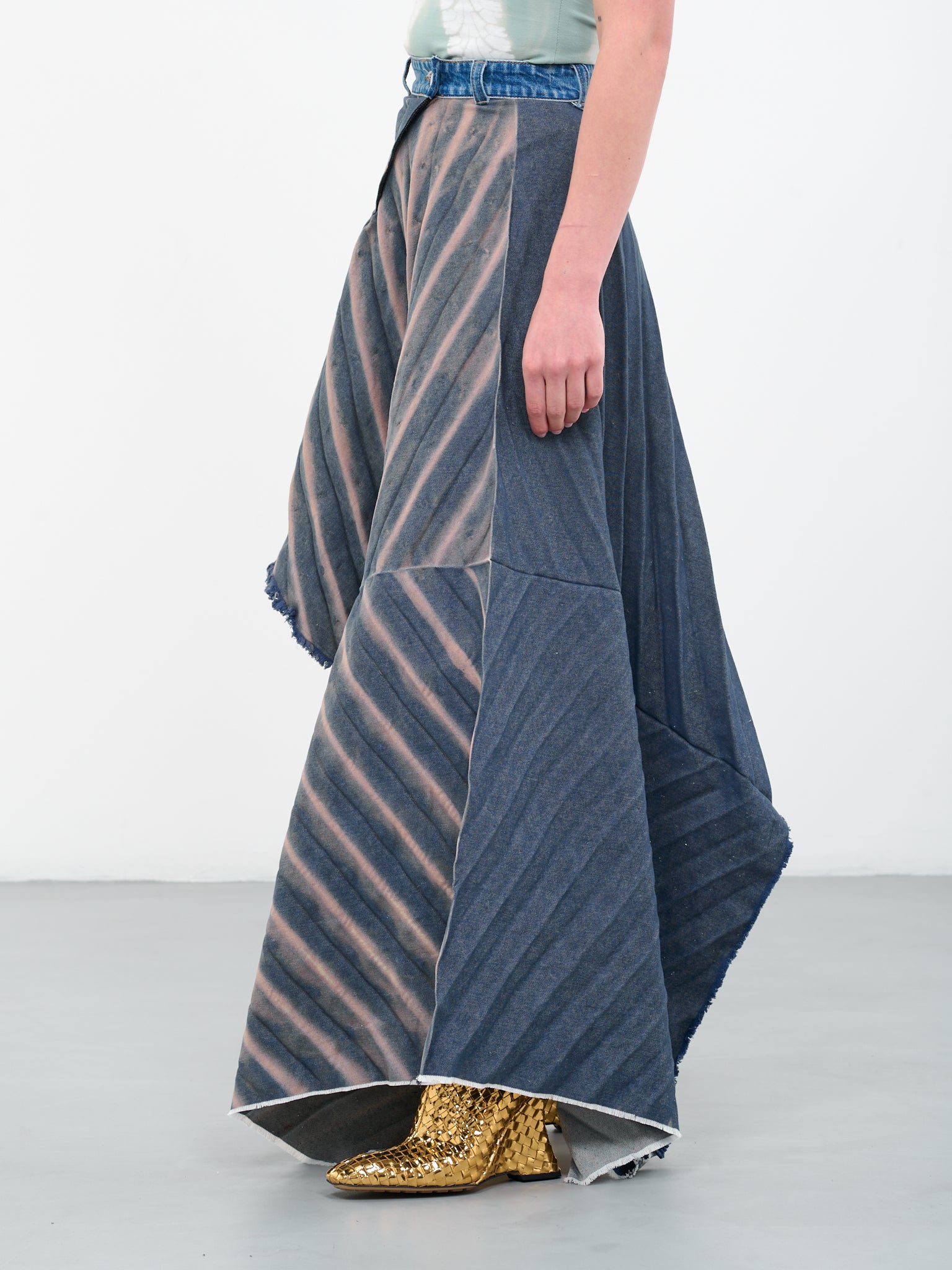 Asymmetric Pleated Denim Skirt (605A-PLEATED-CUT-OUT-SAGE-GLOW)