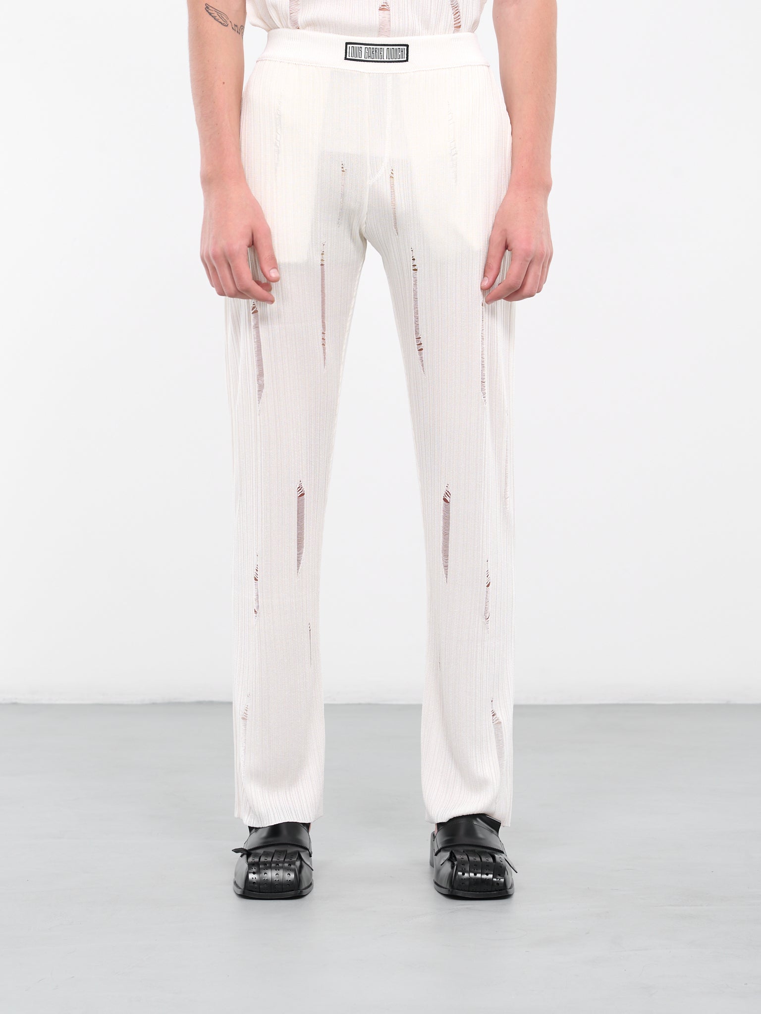 Openwork Knit Flared Pants (0481-K001-WHITE)