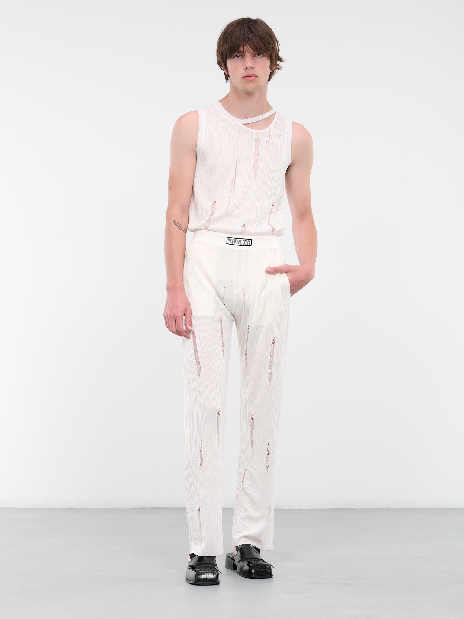 Openwork Knit Flared Pants (0481-K001-WHITE)