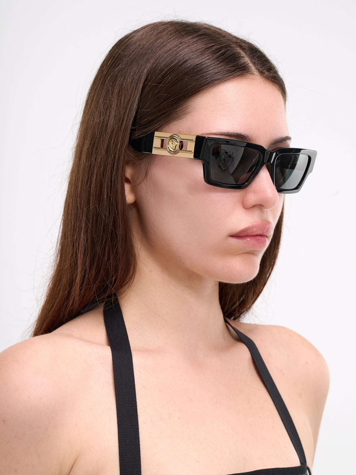 Rectangular Medusa Sunglasses (0VE4459-BLACK-DARK-GREY)