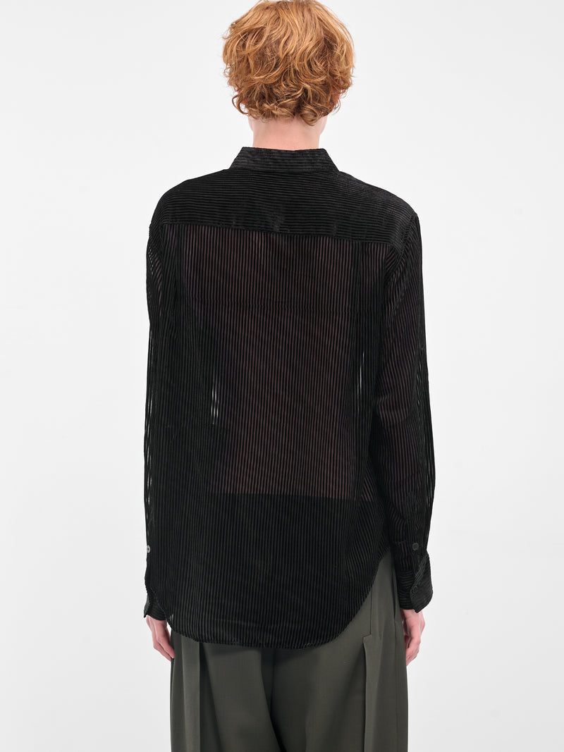 Black Sheer Striped Button-Up Shirt (0570-T313-DEVORED-STRIPES)