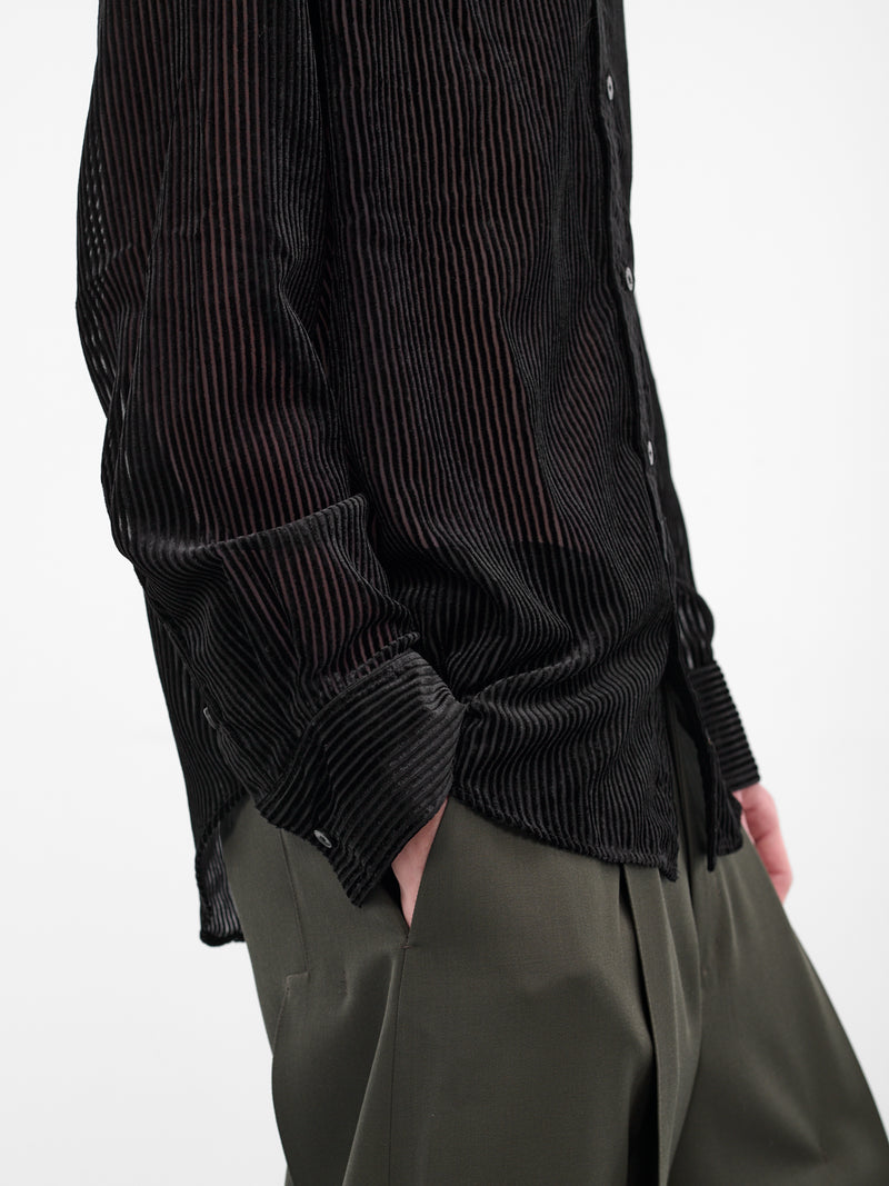 Black Sheer Striped Button-Up Shirt (0570-T313-DEVORED-STRIPES)