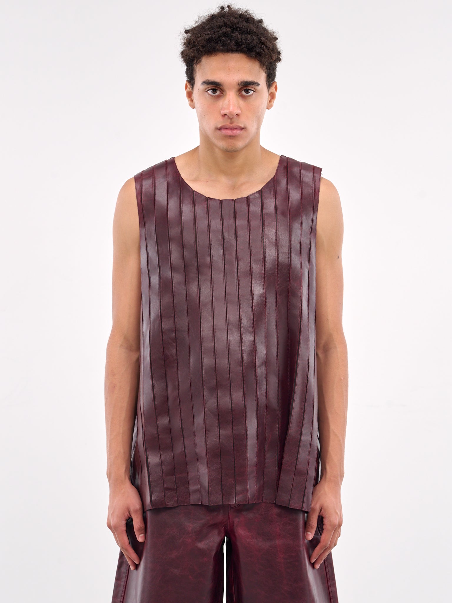 Striped Leather Tank (0650L-L235-RIDER-RED-BLACK)