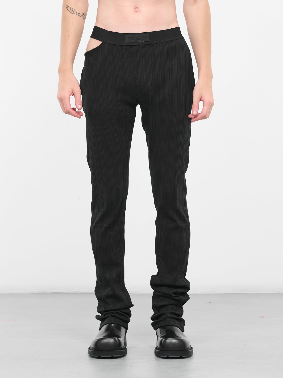 Cut-Out Flared Lounge Pants (0664-T383-BLACK)