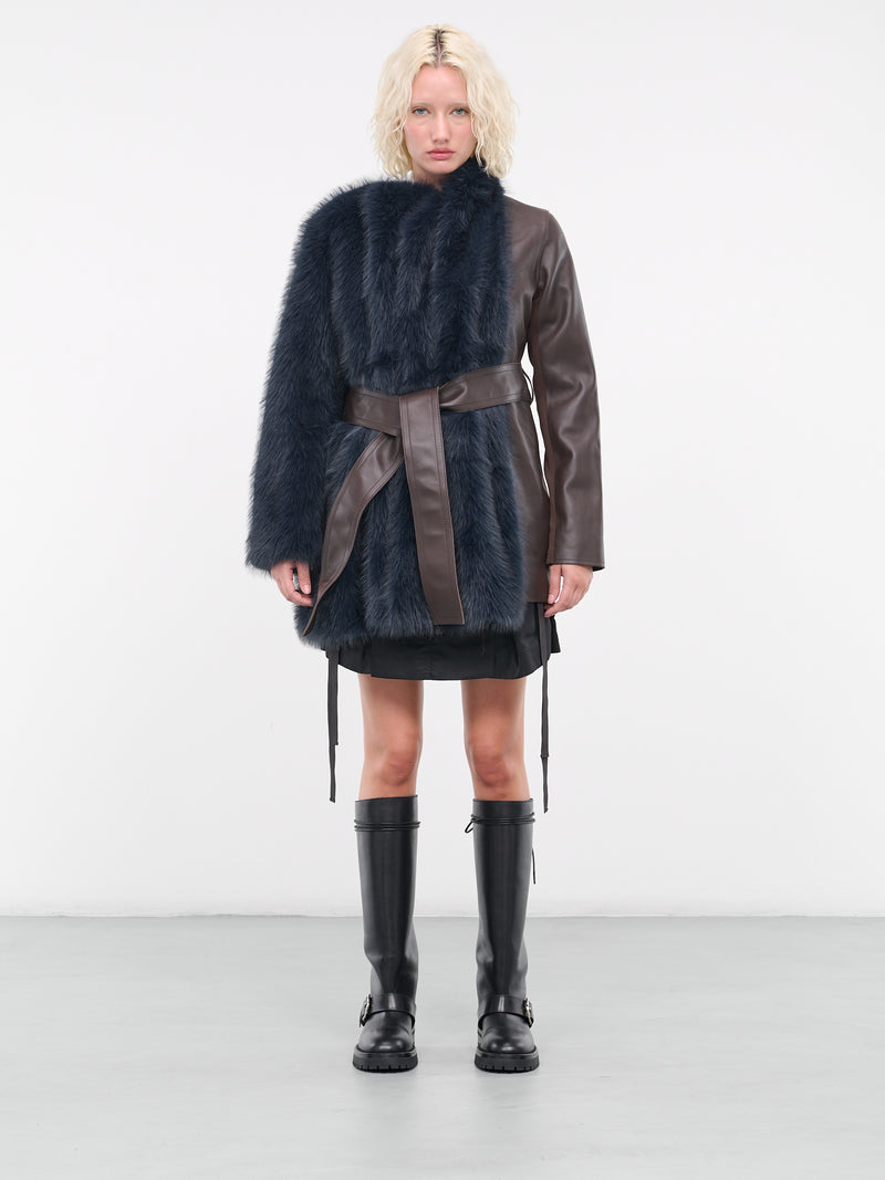 Faux Fur Leather Coat (07007-201-NAVY)