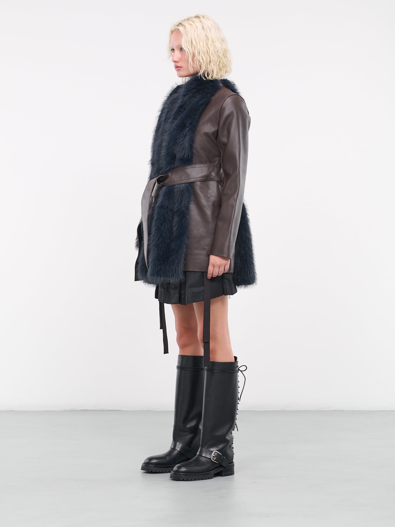 Faux Fur Leather Coat (07007-201-NAVY)