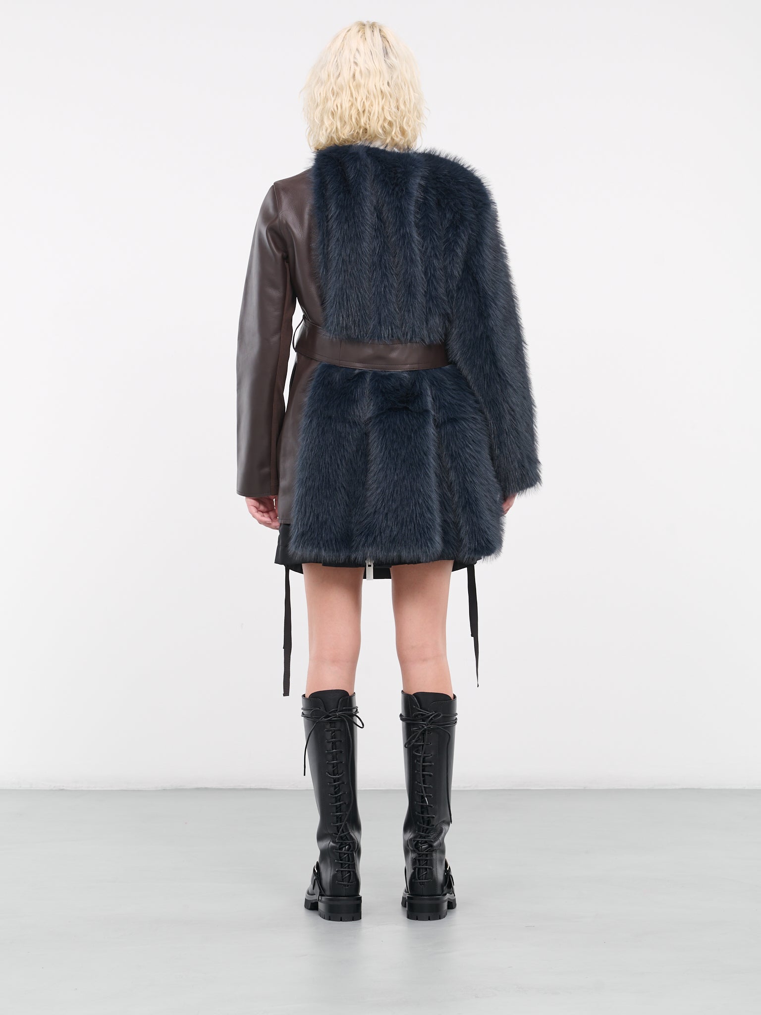 Faux Fur Leather Coat (07007-201-NAVY)