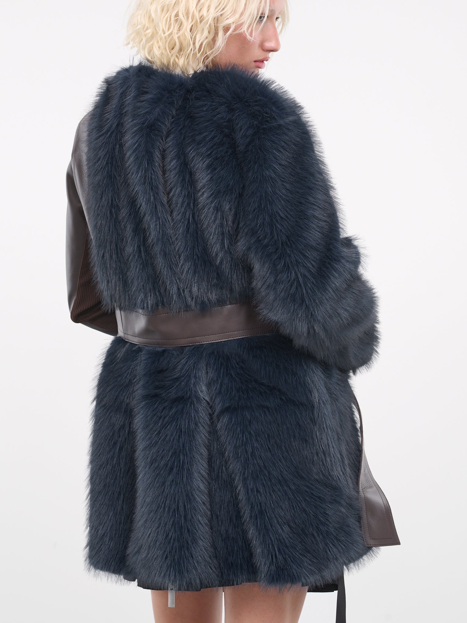 Faux Fur Leather Coat (07007-201-NAVY)