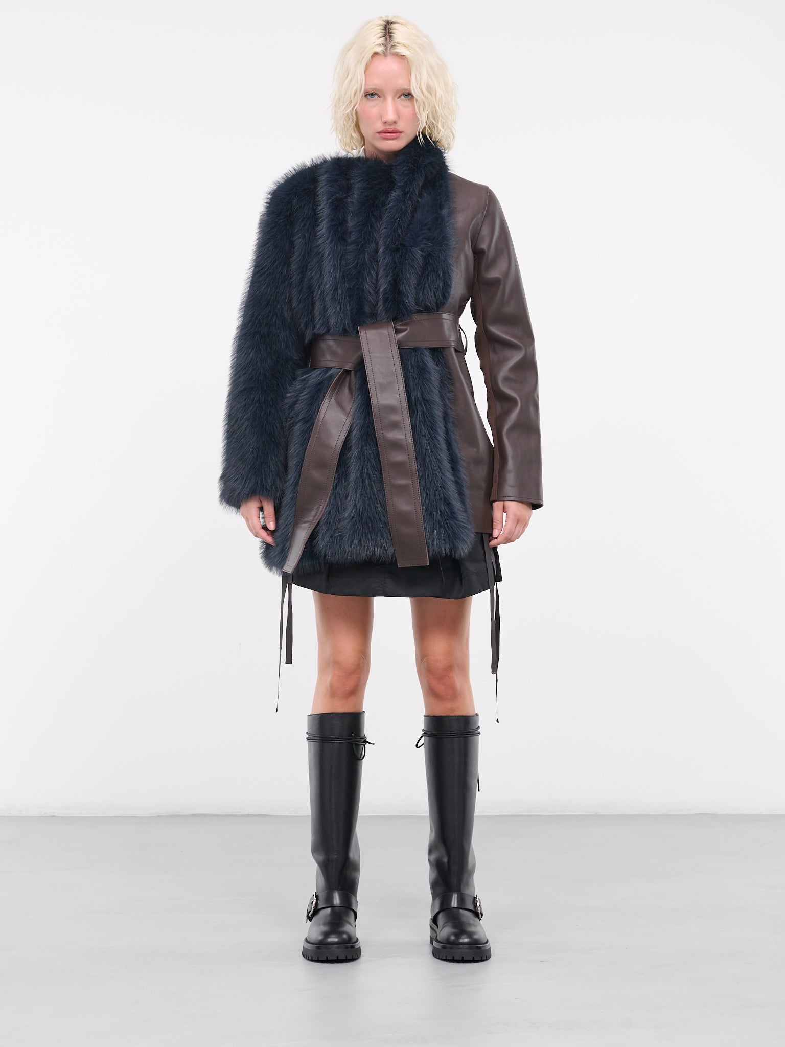 Faux Fur Leather Coat (07007-201-NAVY)