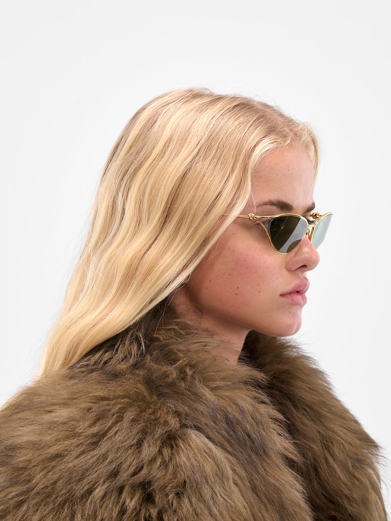 Gold Knot Cat Eye Sunglasses (799386V4450-8045-GOLD-GREEN)