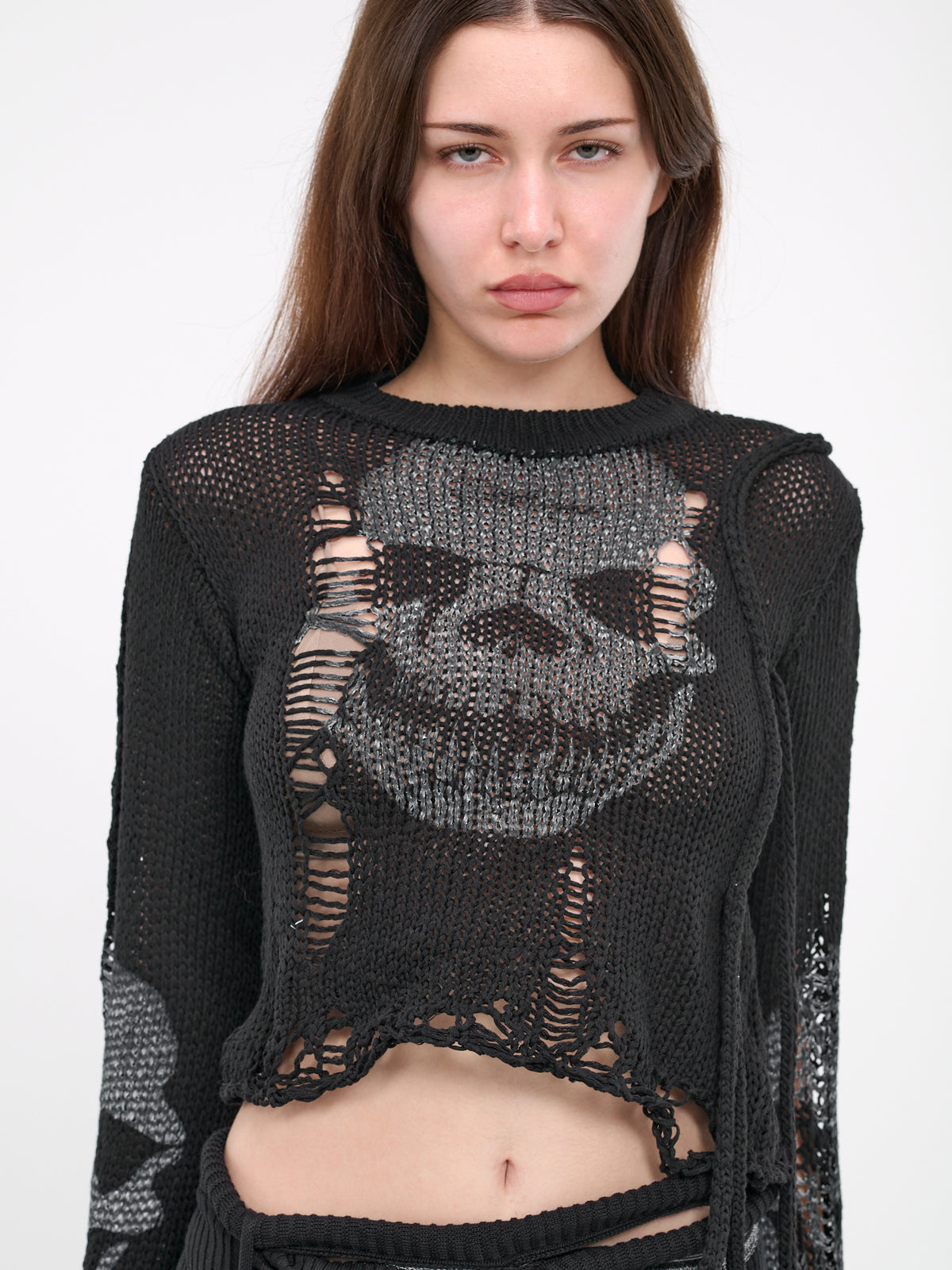 Distressed Knit Sweater (708203-BLACK)