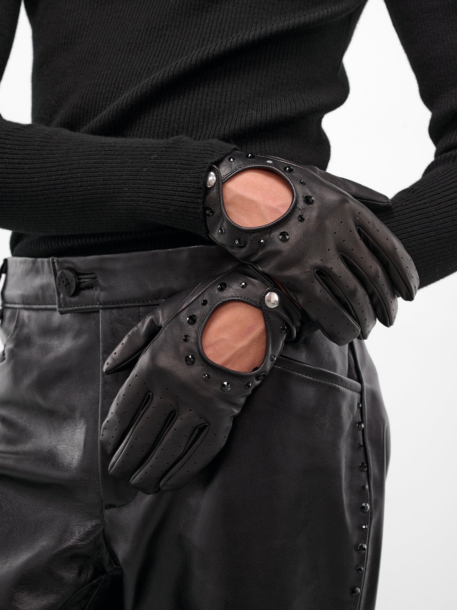 Lamb Leather Swarovski Driving Gloves (GL01RP-LE62-BLACK-W-SWAROVSKI)