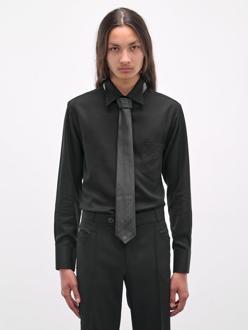 Black Lamb Leather Skinny Necktie (GR10L-LE24-BLACK)