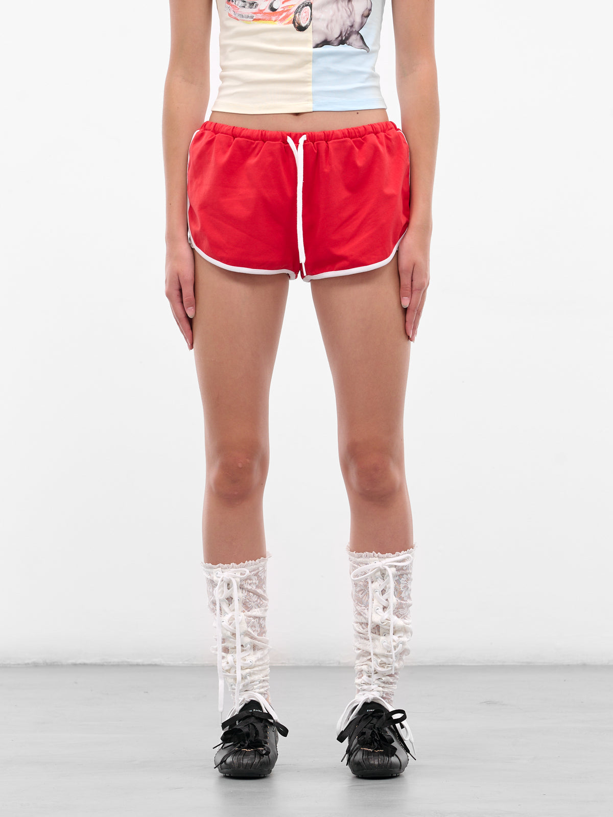 Red Lace-Lined Mini Shorts (00TR06-RED)