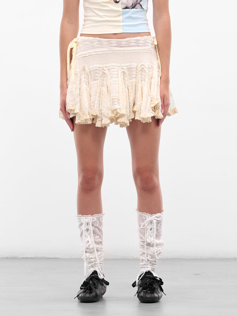 White Layered Lace Ruffle Skirt (00SK05-IVORY)