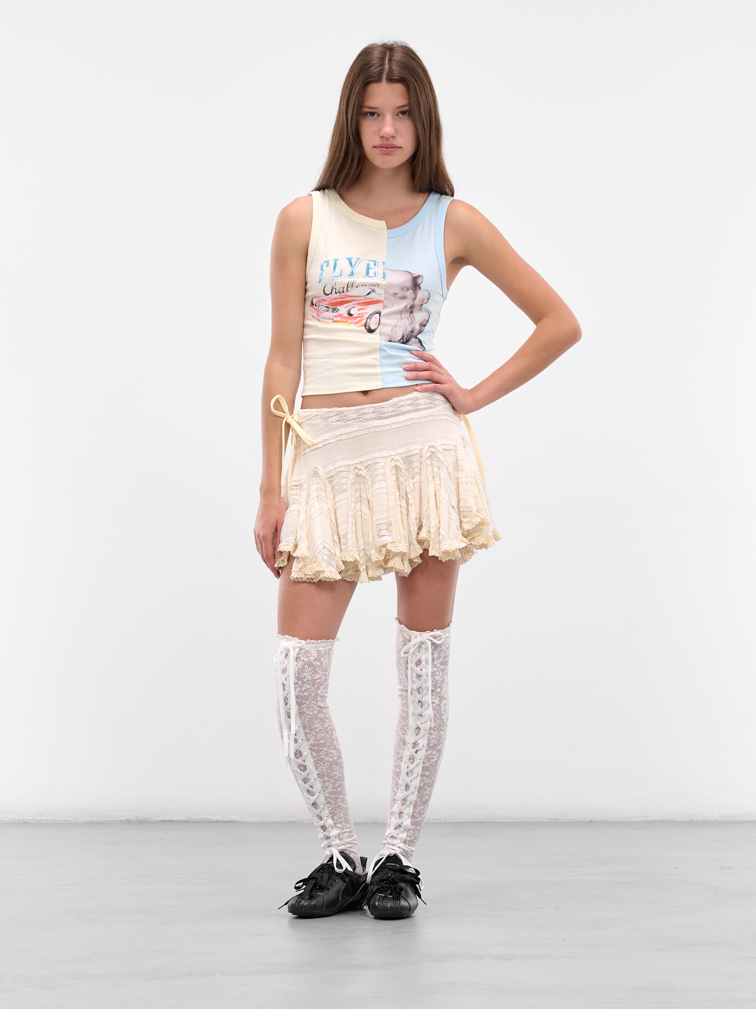 White Layered Lace Ruffle Skirt (00SK05-IVORY)