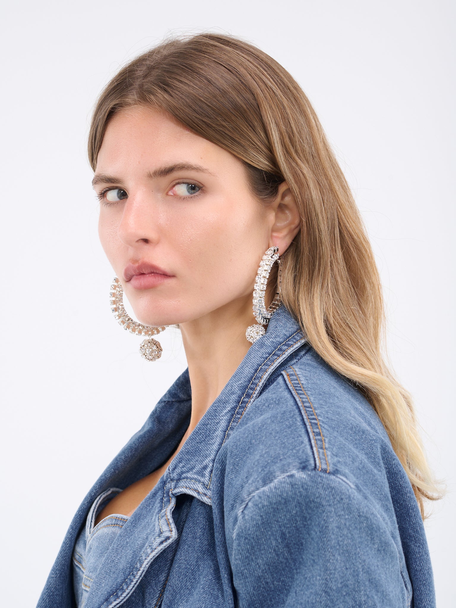 Chunky Crystal Hoop Earrings (903723-SILVER)