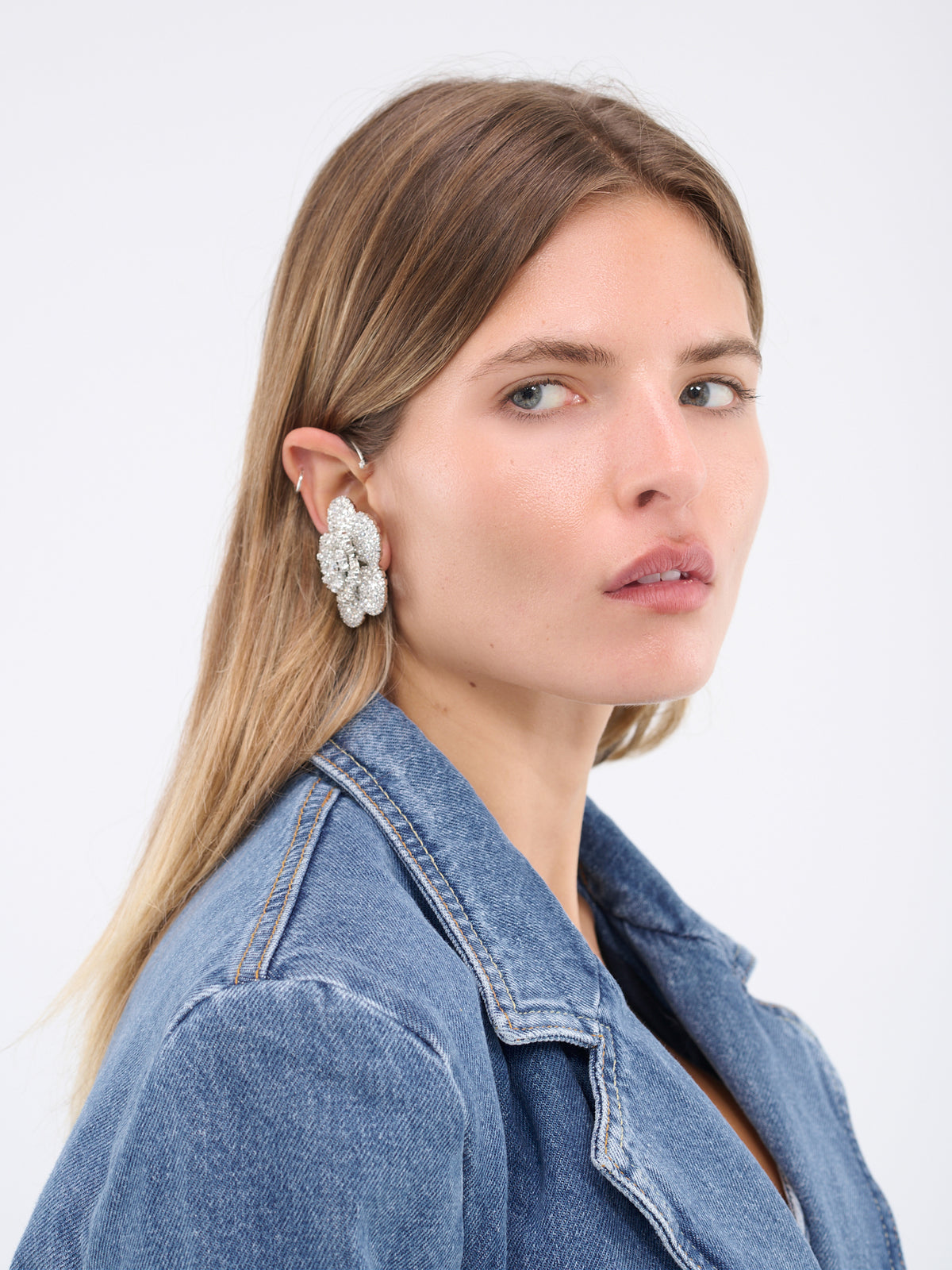 Crystal Flower Cuff Earrings (906723-SILVER)