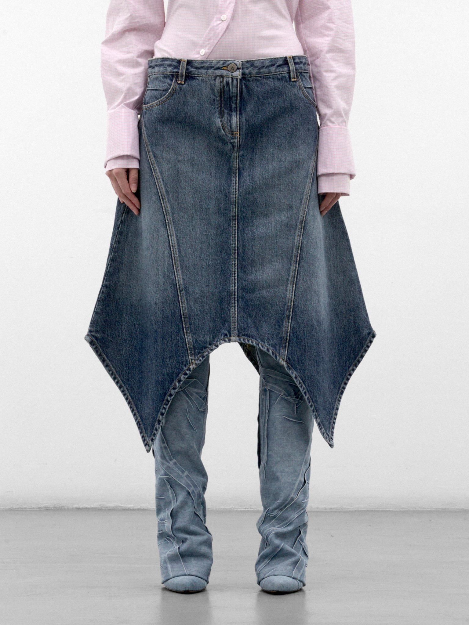 Blue Denim Asymmetric Midi Skirt (261WCS00326-SKY-BLUE)
