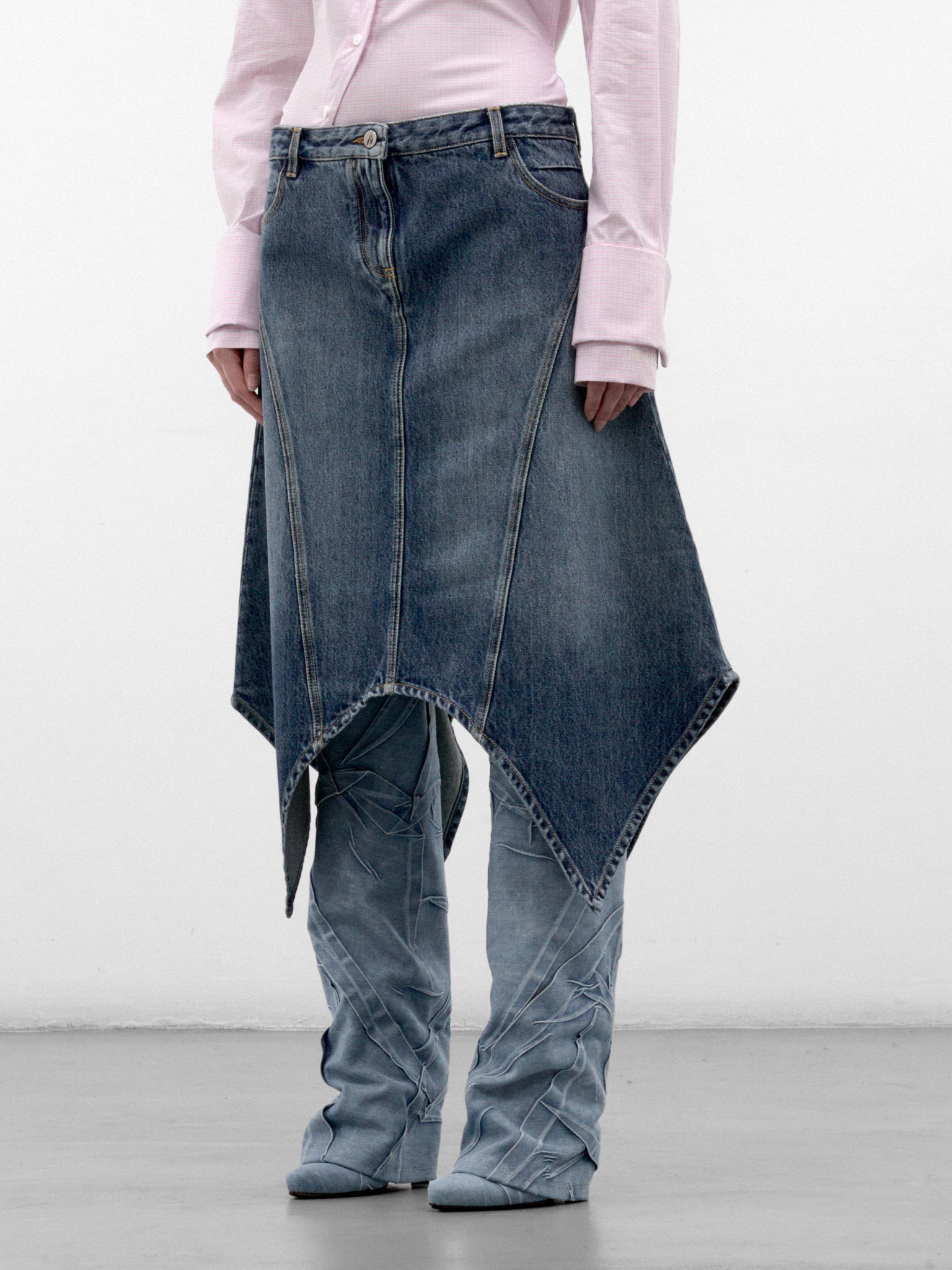 Blue Denim Asymmetric Midi Skirt (261WCS00326-SKY-BLUE)