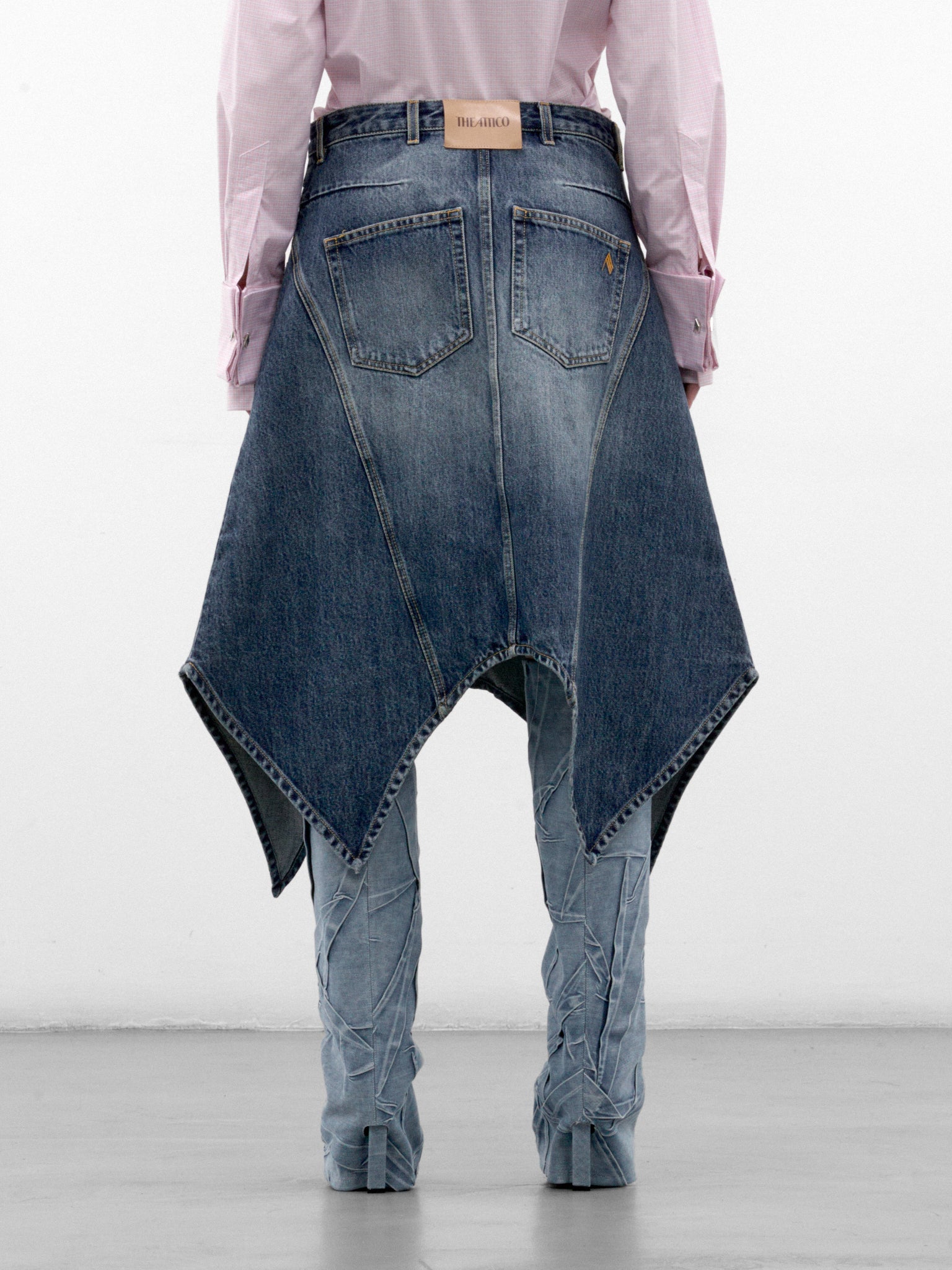 Blue Denim Asymmetric Midi Skirt (261WCS00326-SKY-BLUE)