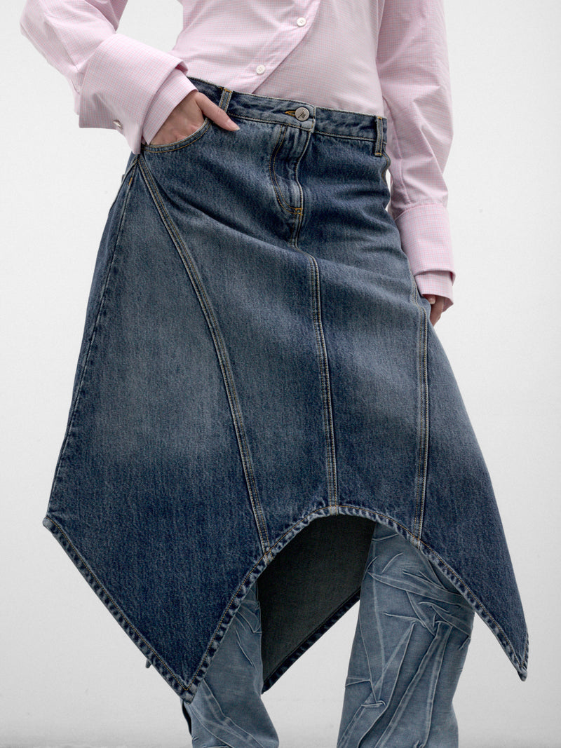 Blue Denim Asymmetric Midi Skirt (261WCS00326-SKY-BLUE)