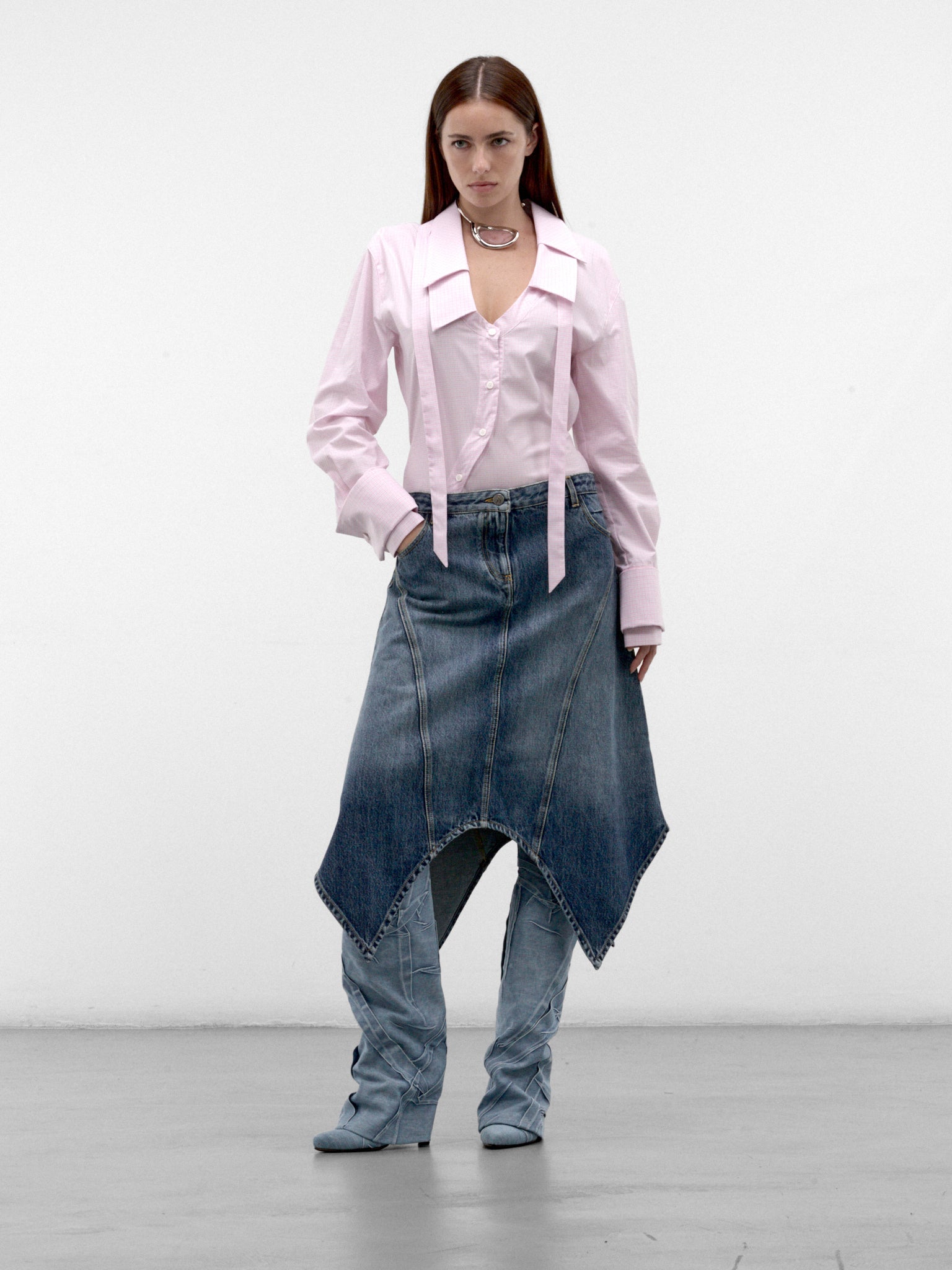 Blue Denim Asymmetric Midi Skirt (261WCS00326-SKY-BLUE)
