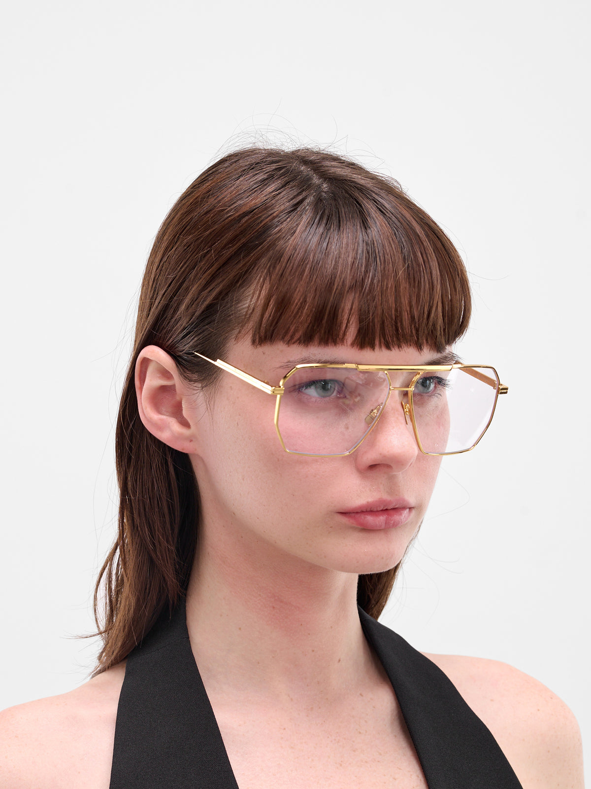 Gold Geometric Aviator Glasses (590248V4450-1419-GOLD-TRANSPAR)