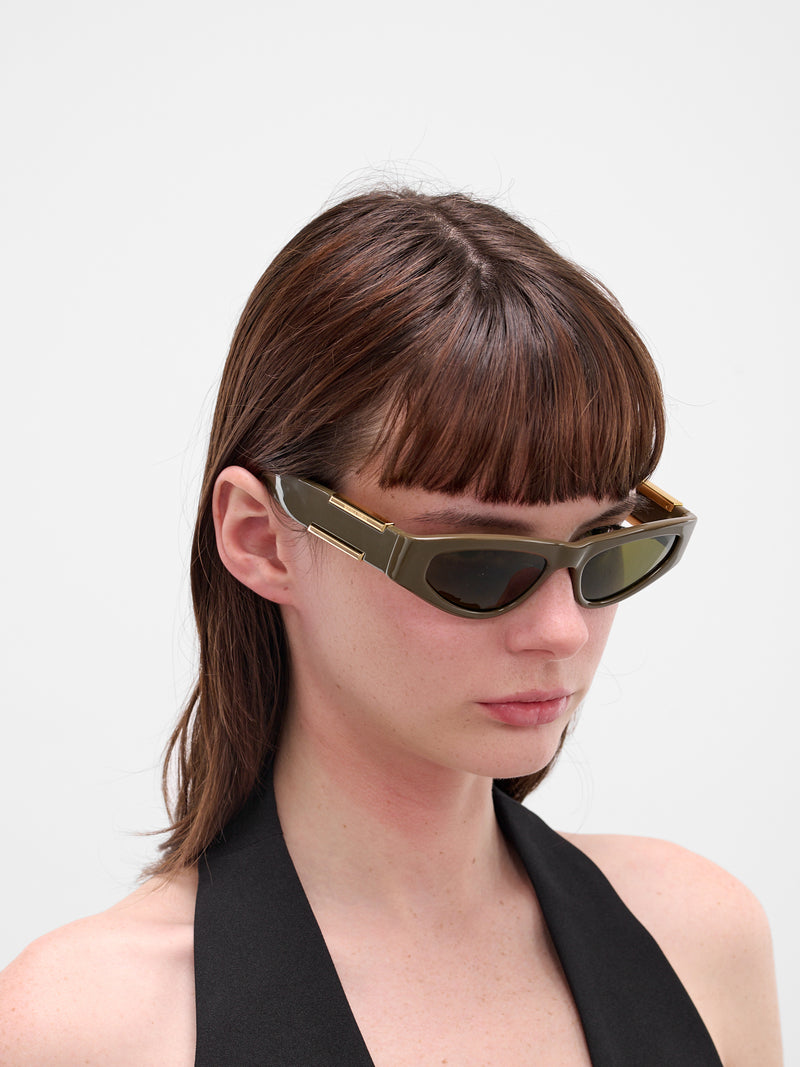 Brown Dash Cat Eye Sunglasses (841169VBL80-1120-GREY-GREEN)
