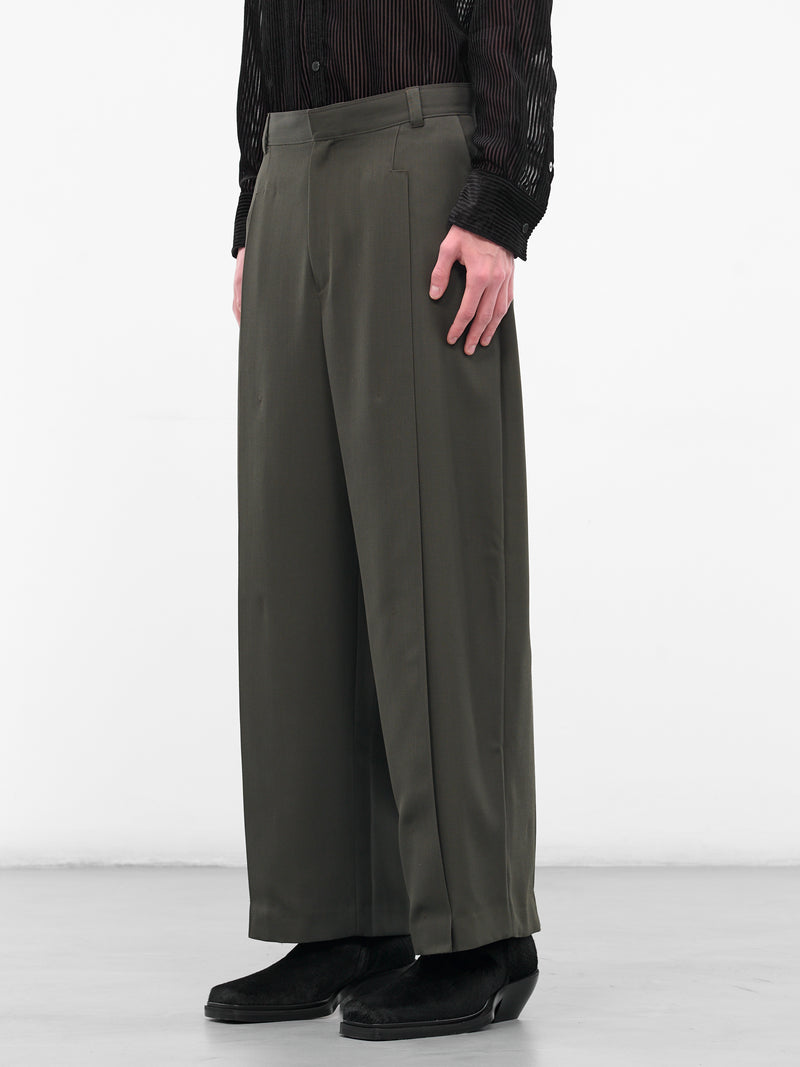 Green Pleated Wide Leg Trousers (0730-T126-ARMY)