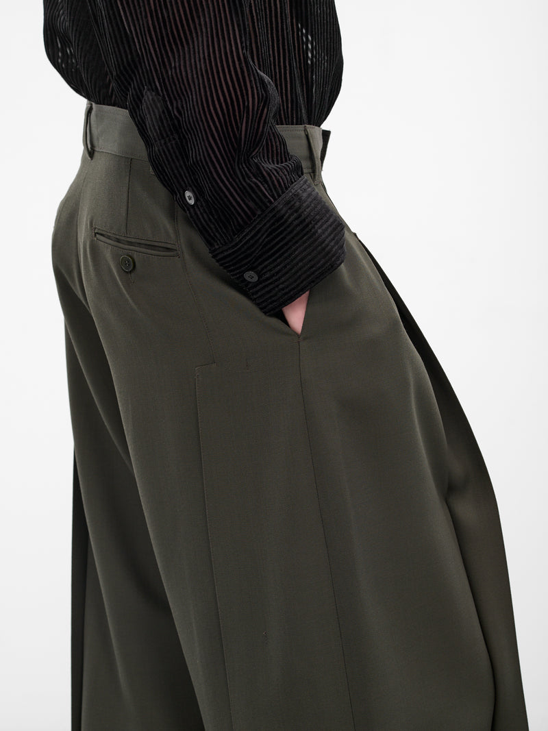 Green Pleated Wide Leg Trousers (0730-T126-ARMY)