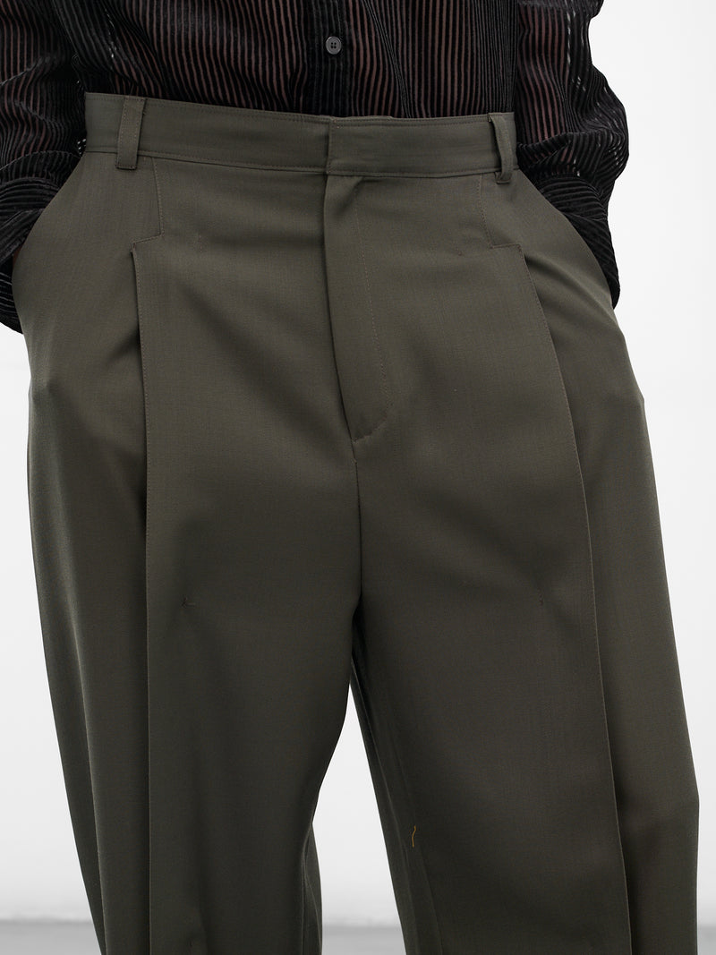 Green Pleated Wide Leg Trousers (0730-T126-ARMY)
