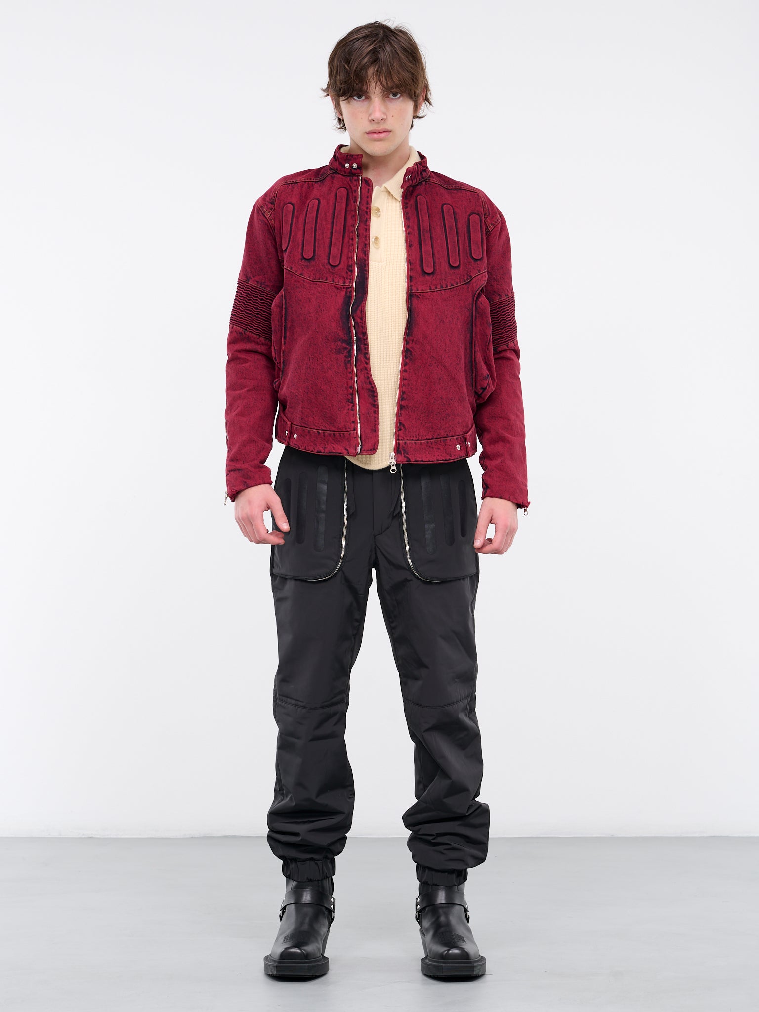 Embossed Denim Jacket (J09-WASHED-RED)
