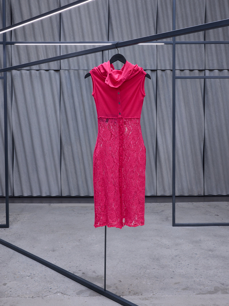 Fuchsia Jersey Lace Hybrid Dress (VN-T041-051-3)