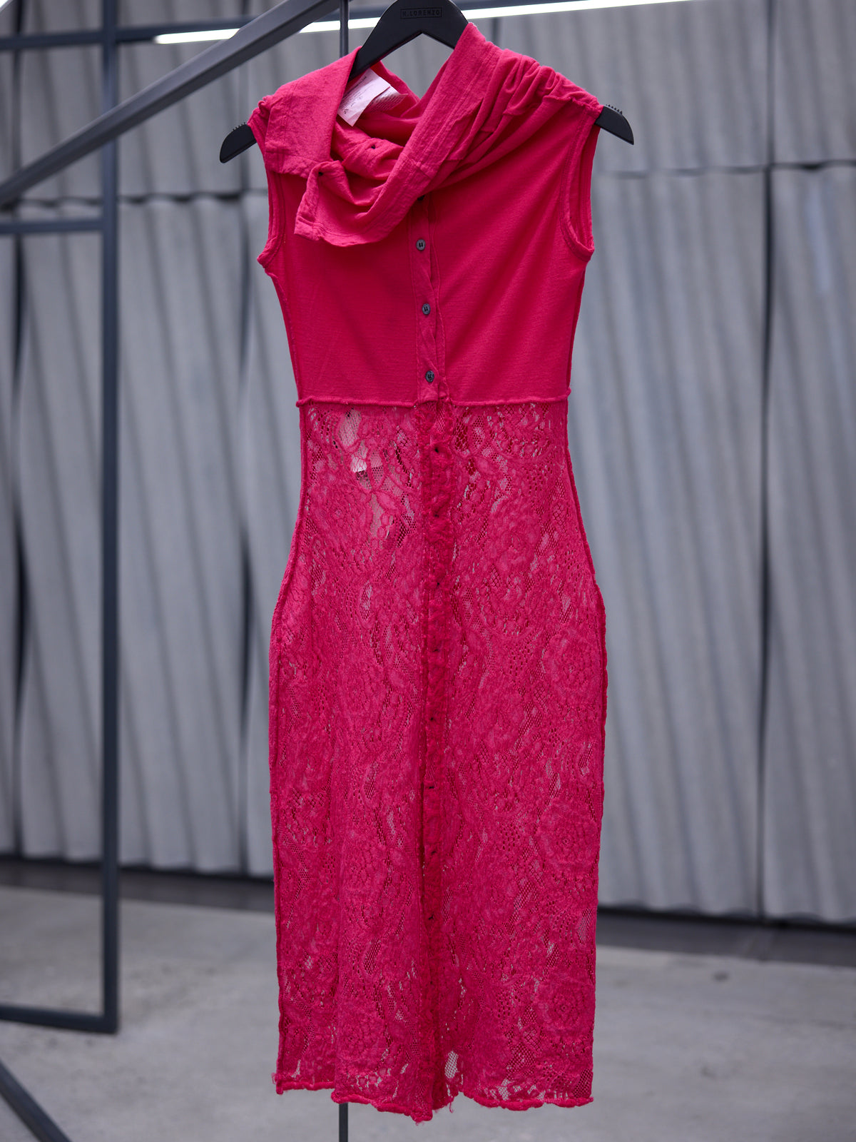 Fuchsia Jersey Lace Hybrid Dress (VN-T041-051-3)