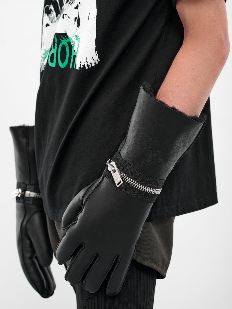Black Lamb Leather Fur Gloves (UC2E4G01-1-BLACK)