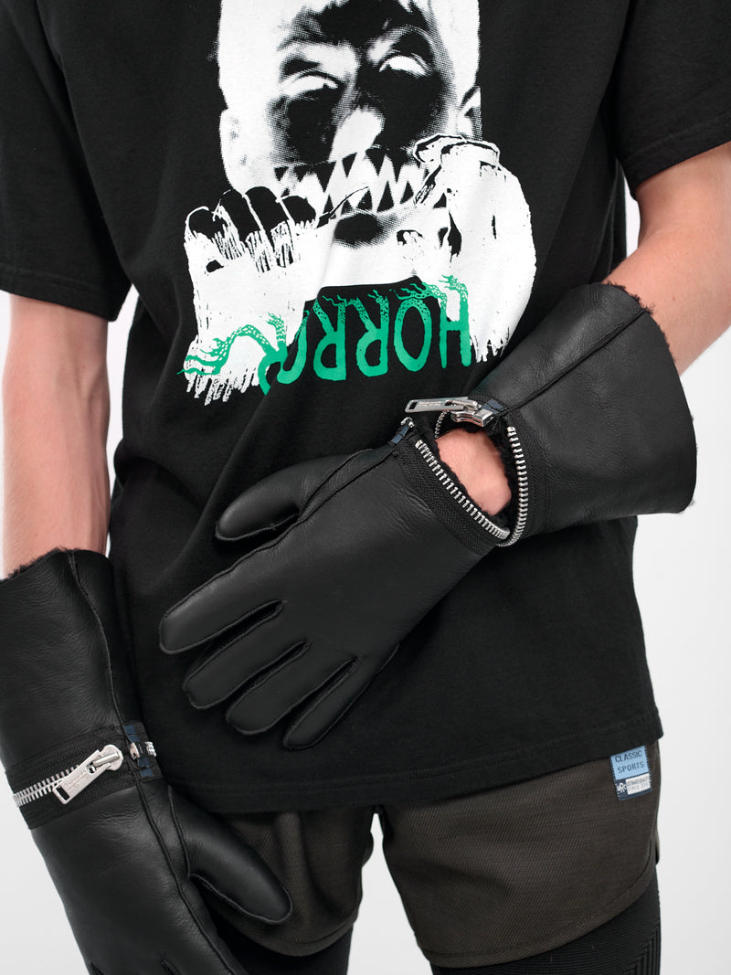 Black Lamb Leather Fur Gloves (UC2E4G01-1-BLACK)