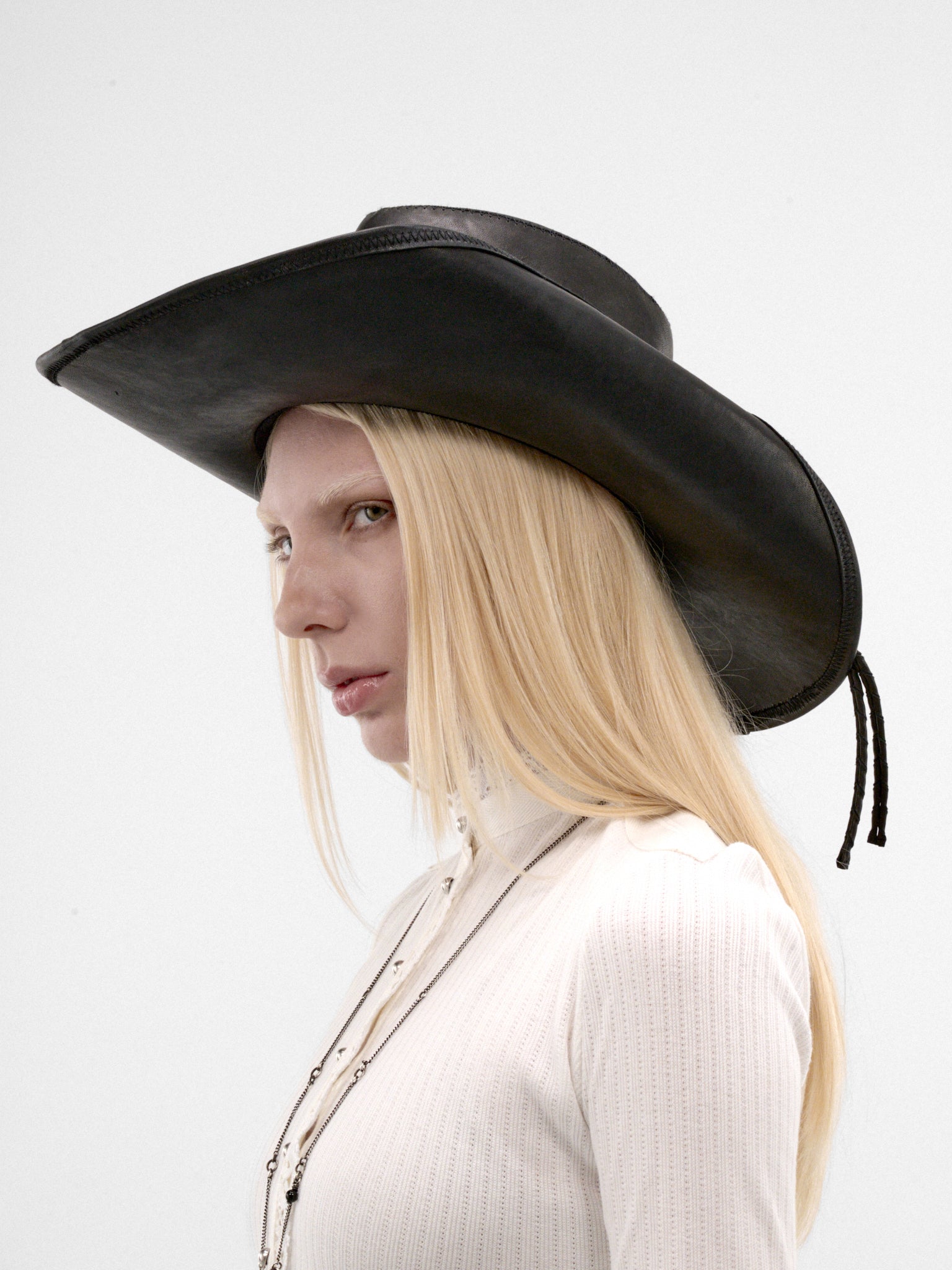 Joleik Black Leather Cowboy Hat (B0014378-LT137-BLACK)