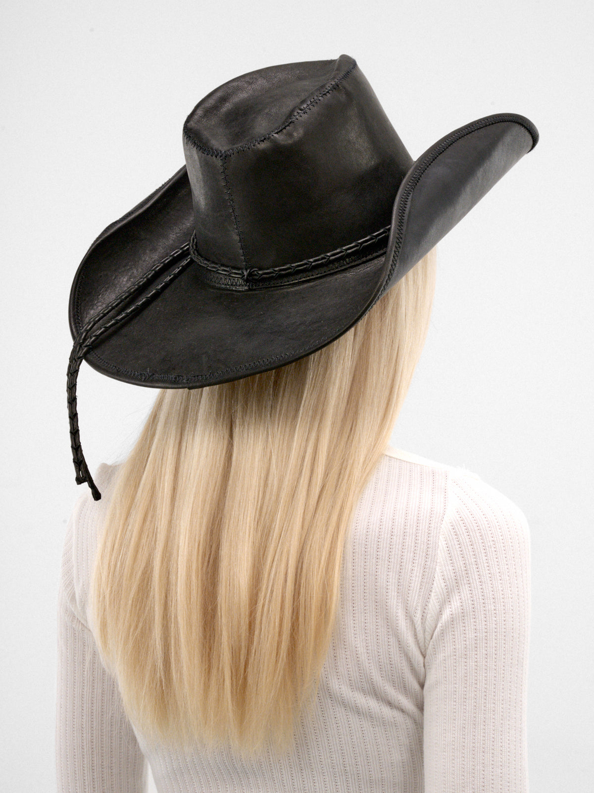 Joleik Black Leather Cowboy Hat (B0014378-LT137-BLACK)