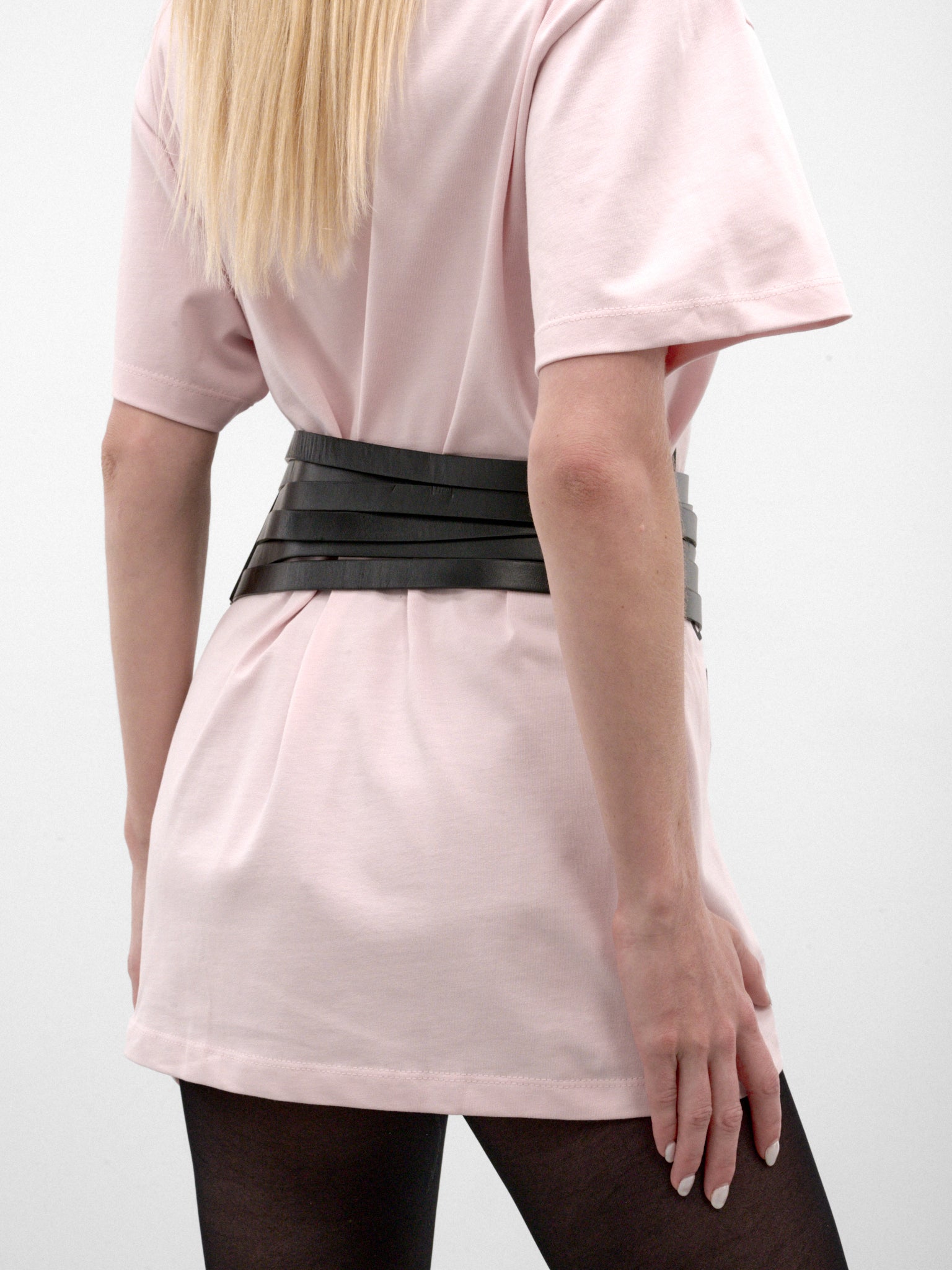 Black Leather Fringe Layered Belt (VAQ12K302-BLACK)
