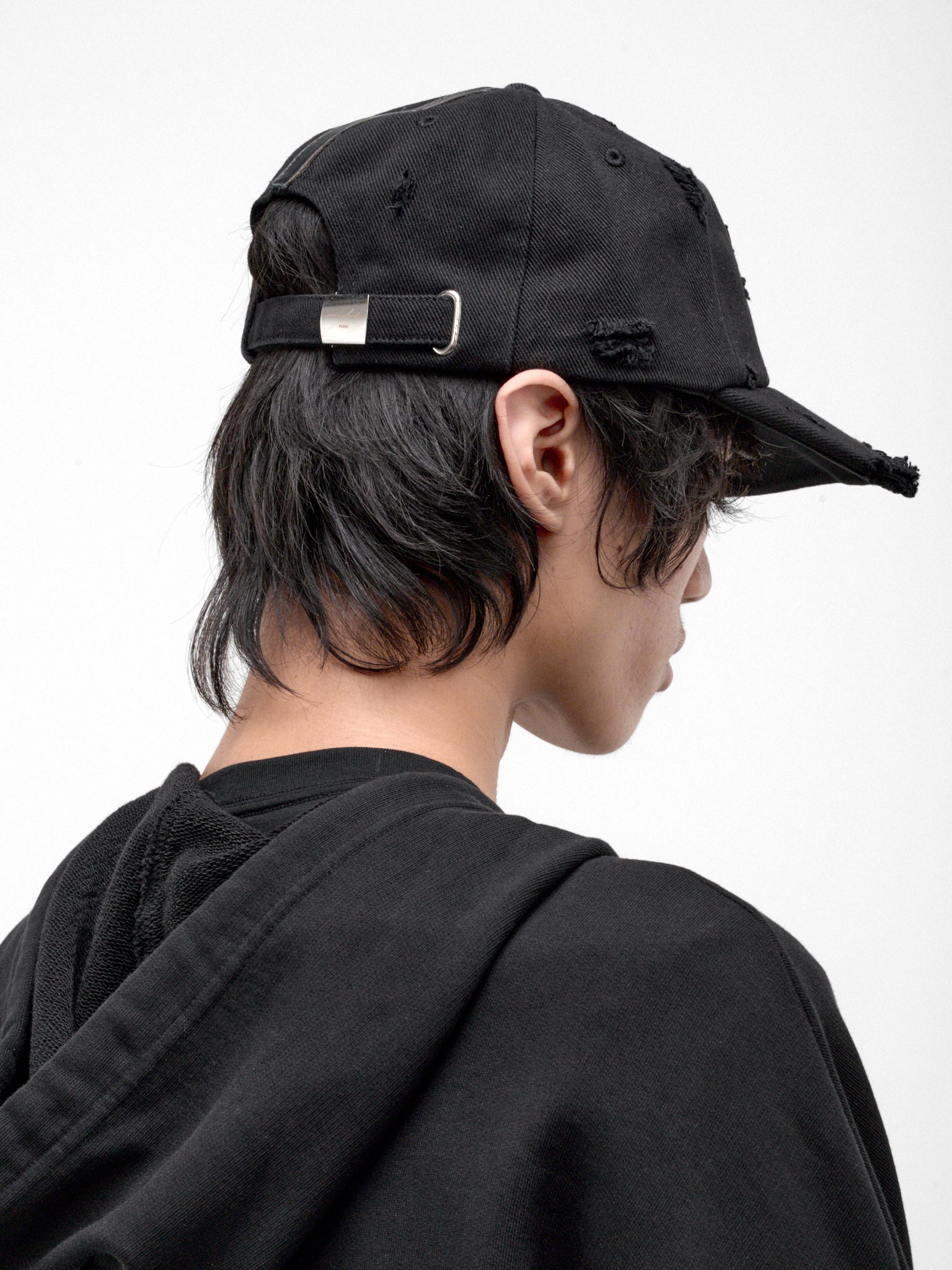 Black Cotton Leather Cross Cap (MAT03K032-BLACK)