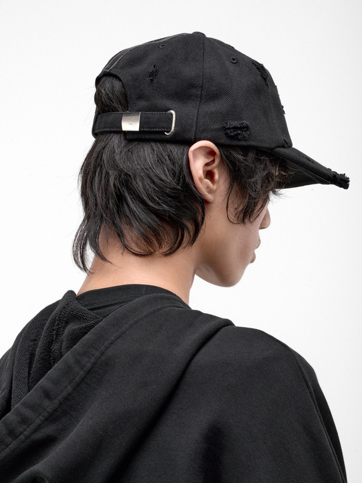 Black Cotton Leather Cross Cap (MAT03K032-BLACK)