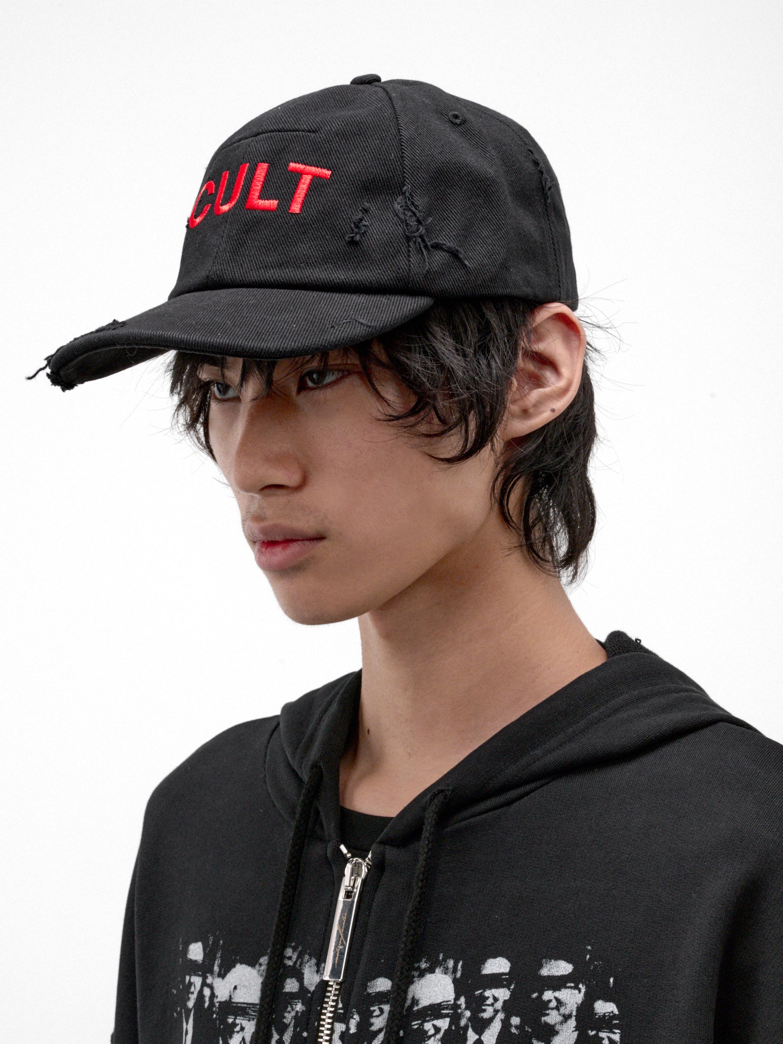 Black Cotton Cult Embroidered Cap (MAT03K031-BLACK)